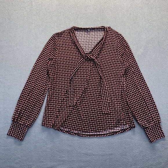 Adrianna Papell Tie Neck Blouse Crepe Size L Paisley Print Long Sleeve Stretch - Picture 6 of 8
